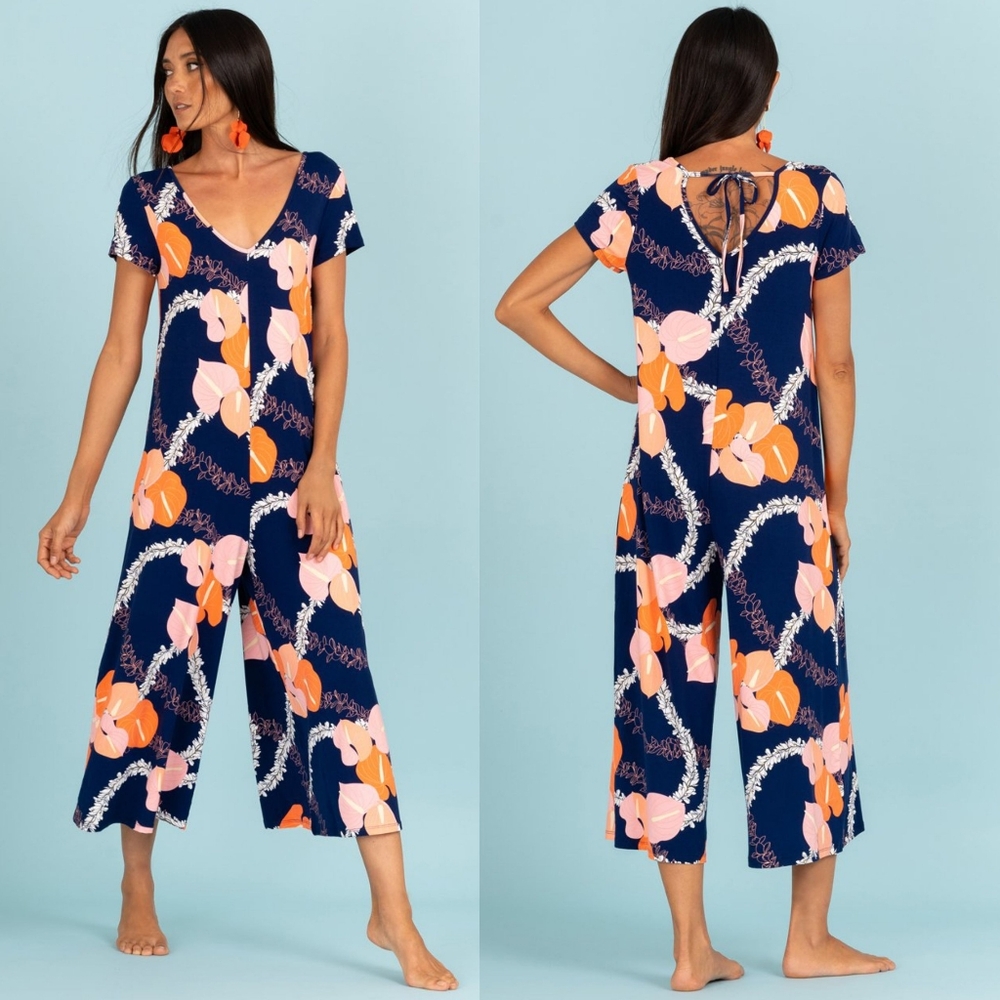 New Fighting Eel Jumper Lisse S Sapphire Woven Lei Anthurium Jumpsuit Ava Sky